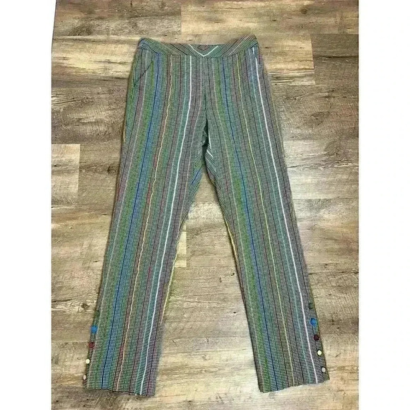 Rosie Assoulin Silk Wool Rainbow Pants Women's 6 Colorful Houndstooth Buttons - Picture 1 of 12